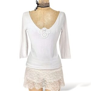 Ethereal Knit Womens M Wool Blennd Top Crochet Detail Cottegecore Dainty